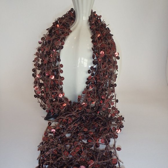 Charlie Paige Burgundy Sequin Scarf NEW - Picture 1 of 5